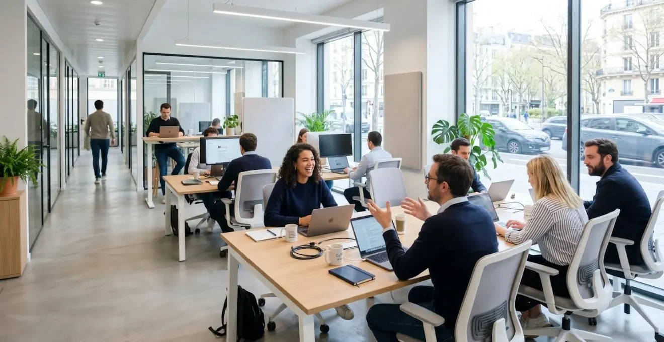Bureau professionnel contemporain avec écran d'ordinateur moderne et lumière naturale par la fenêtre
